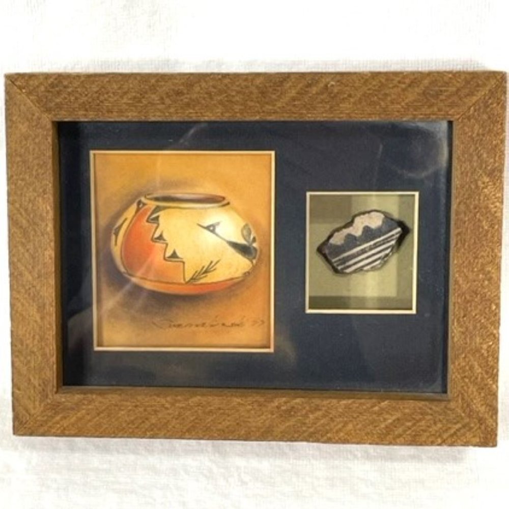 Sue Malinski watercolor art with ancient Native American pottery shard